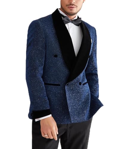 Men's Prom Suit 2 Pieces Tuxedo Shiny Blazer Velvet Shawl Lapel Jacket Pants Set for Homecoming,Wedding Party,Dinner
