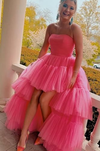 2025 Ball Gown High Low Prom Homecoming Cocktail Dresses Strapless Layers Tulle Ruffle