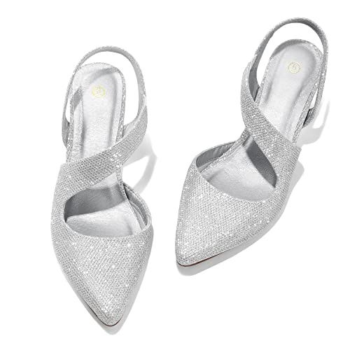 Women's Dress Shoes Low Heels 2 inch Kitten Pumps Slingback Wedding Party Medium/Wide Width Shoes