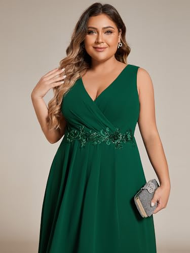 Women's Summer Chiffon Sleeveless V Neck Applique Plus Size High Low Formal Wedding Guest Dresses 41926-DA