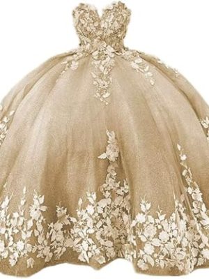 Sweetheart Floral lace up Corset Quinceanera Dresses Puffy Prom Party Sweet 15 16 with Train for Girl Juniors Prom Ball Gown