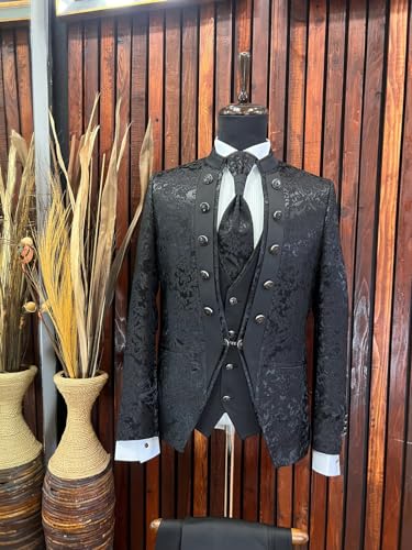 3 Pieces Men's Tuxedo Suit Slim Paisley Blazer Jackets Vest Pant Sets for Homecoming,Wedding,Party,Prom