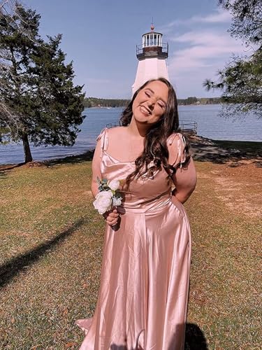 Cowl Neck Satin Bridesmaid Dresses Long with Slit Spaghetti Straps Formal Prom Evening Gowns with Pockets 2025