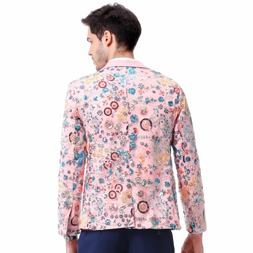 Mens Applique Floral Suit 2 Piece Suquin Pattern Slim Fit Men's Suit Set Party Dress 2 Button Blazer Pants
