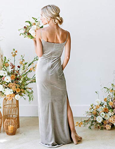 Women's Cowl Neck Velvet Bridesmaid Dresses Long Modern Formal Wedding Guest Dress with Side Slit M005
