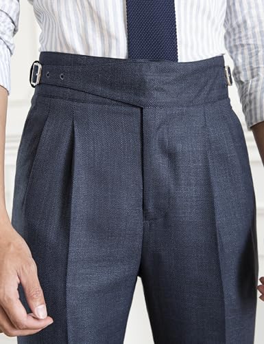 Men's Gurkha Naples Italian Old Money Style No Need to tie a Belt High Waisted Dress Pants