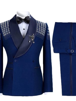 2 Pieces Men Tuxedo Suit with Rhinestones Shawl Lapel Blazer Slim Jacket Pants Set for Wedding，Prom,Party,Dinner