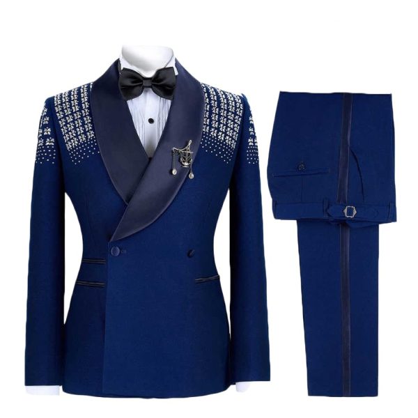2 Pieces Men Tuxedo Suit with Rhinestones Shawl Lapel Blazer Slim Jacket Pants Set for Wedding，Prom,Party,Dinner