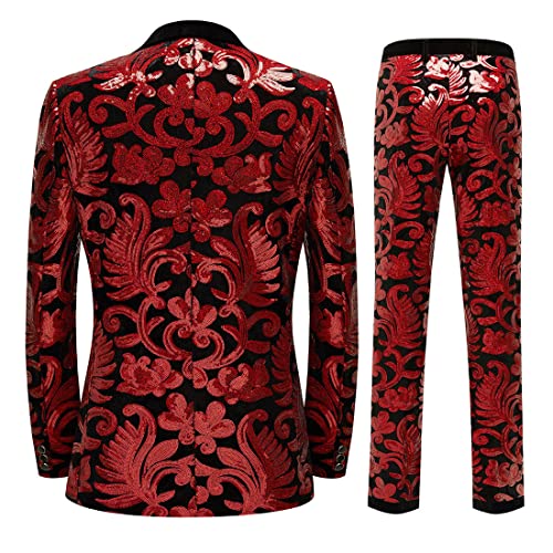 Men Fashionable Floral Pattern Sequins Two Pieces Set Suits