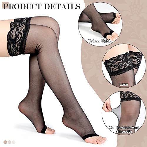 4 Pairs Open Toe Stockings for Women Holdups Sheer Toeless Lace Top Thigh High Stockings for Women Open Toe Shoes