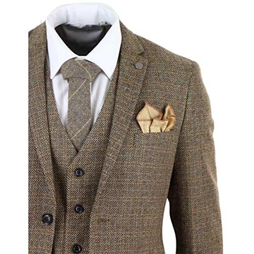 Mens 3 Piece Suit Tweed Check Vintage Retro Tailored Fit 1920s