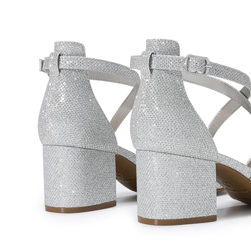 Women's Ankle Strap Low Chunky Heels Open Toe Blocked Strappy Sandals Dress Shoes for Wedding Bridal Party
