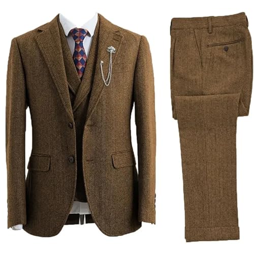 51GYMboeoQL.jpg Mens 3 Piece Suit Tweed Herringbone Double-Breasted Wedding Tuxedos