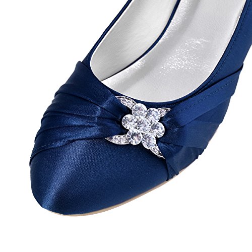 Closed Toe Shoes for Women Low Heel Comfortable Wedding Shoes for Bride Satin Rhinestones Bridal Evening Prom Dress Pumps