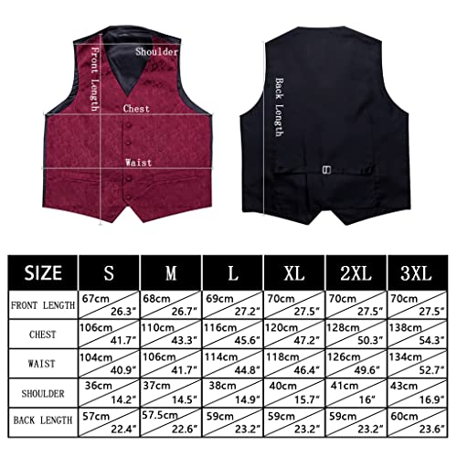 FMURY 5PCS Gold Solid Wedding Vest Men's Suit Silk Tie Cufflinks Brooch Suit Formal Vest Vest