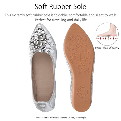 Women Ballet Flats Rhinestone Wedding Ballerina Shoes Foldable Sparkly Comfort Slip on Flat Shoes