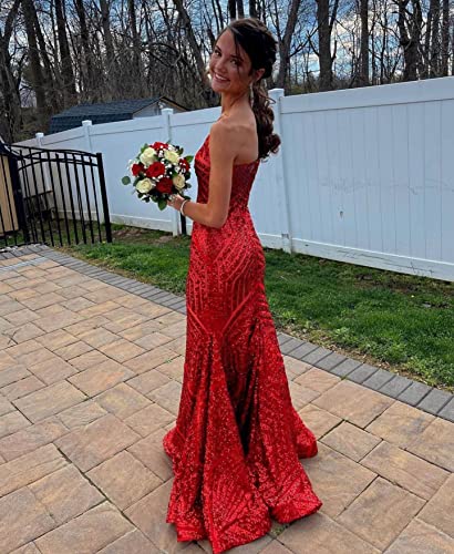 Hot Pink Prom Dresses for Teens Sequin Mermaid One Shoulder Wedding Party Evening Gown Long Sparkly 10