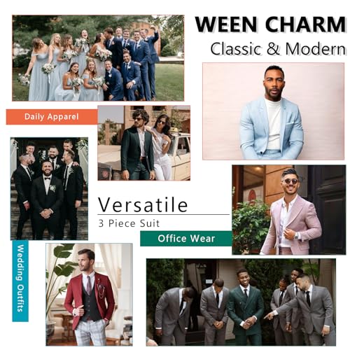 Men's 3-Piece Slim Fit Suit Set-2-Button Blazer,Vest & Pants-Formal Wedding,Prom,Party & Business Tuxedo