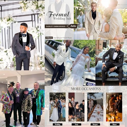 51S3yJcJbxL.jpg 3 Pieces Men's Tuxedo Paisley Groom Wedding Blazer Jacket Vest Pants Sets Floral Formal Suits for Party,Dinner,Prom