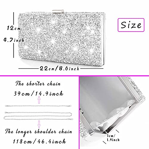 Glitter Evening Clutch Bag Double Sided Diamond Bag Crossbody Purse Wedding Party Bag for Women