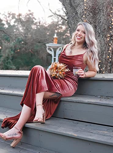Women's Cowl Neck Velvet Bridesmaid Dresses Long Modern Formal Wedding Guest Dress with Side Slit M005
