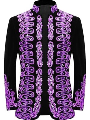 Men's Standing Collar Velvet Knot Embroidery Court Blazer Masculine Baroque-Inspired Suit Jacket