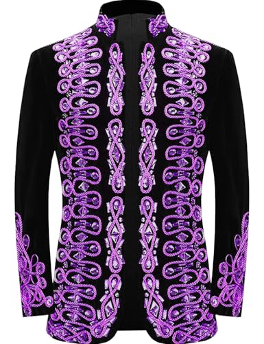 Men's Standing Collar Velvet Knot Embroidery Court Blazer Masculine Baroque-Inspired Suit Jacket