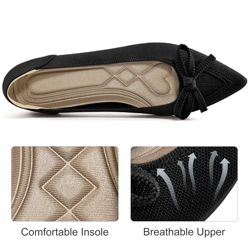 51bVu5AJghL.jpg Ballet Flats Shoes for Women: Dressy Pointed Toe Bow Knit Flats Comfortable Slip On Work Business Shoes for Driving Dating