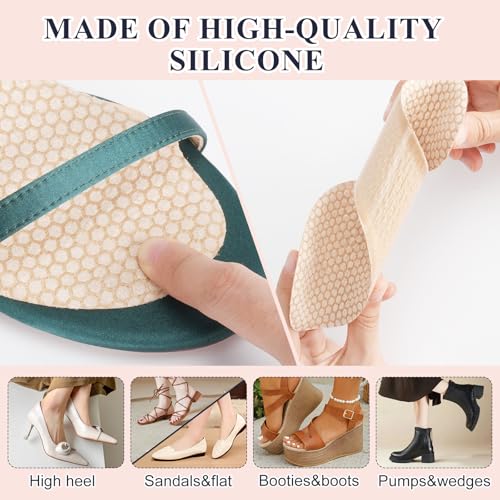 2 Pairs Gel High Heel Inserts, Self-Adhesive Sandal Inserts Insoles Women, New Anti Slip Design, 3/4 Length Dress Shoe Inserts