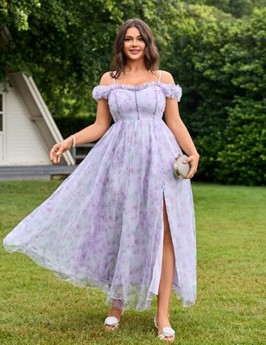 Womens Wedding Guest 2025 Elegant Classy Off The Shoulder Dress Floral Sleeveless Tulle Split Cocktail Party Maxi Dresses