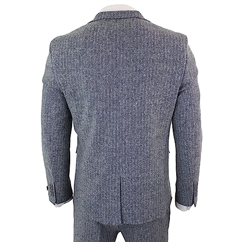 51epdI09FvL.jpg Mens Light Grey 3 Piece Tweed Suit Herringbone Wool Vintage Retro