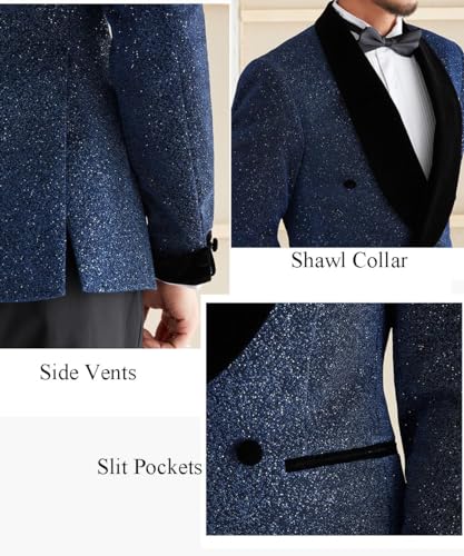 Men's Prom Suit 2 Pieces Tuxedo Shiny Blazer Velvet Shawl Lapel Jacket Pants Set for Homecoming,Wedding Party,Dinner