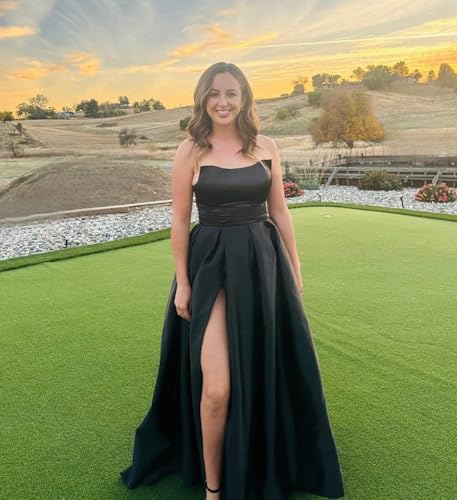 51fn6sjaEL.jpg Womens Long Strapless Satin Prom Dress Sleeveless Slit Evening Ball Gown with Pockets