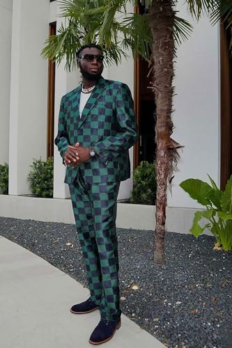 Men's Checkered Pattern Peak Lapel Suit 4SU09