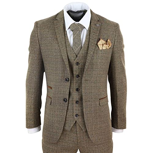 Mens 3 Piece Suit Tweed Check Vintage Retro Tailored Fit 1920s