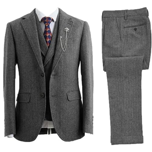 51kG8RuR7cL.jpg Mens 3 Piece Suit Tweed Herringbone Double-Breasted Wedding Tuxedos