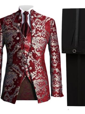 3 Pieces Men's Tuxedo Suits Slim Paisley Blazer Jackets Vest Pant Sets for Prom,Wedding,Homecoming Party