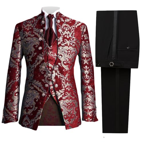3 Pieces Men's Tuxedo Suits Slim Paisley Blazer Jackets Vest Pant Sets for Prom,Wedding,Homecoming Party