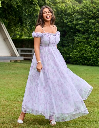Womens Wedding Guest 2025 Elegant Classy Off The Shoulder Dress Floral Sleeveless Tulle Split Cocktail Party Maxi Dresses