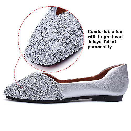 Flats Shoes Women Rhinestone Square Fashion Ballet Flats Wedding Flats for Women Comfortable Slip on Low Heel Dress Shoes