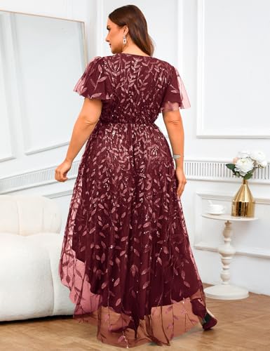 Plus Size 1X-4X Sequin Embroidery Formal Long Dress Glitter Side Slit A Line Dresses Prom Wedding Evening Gown