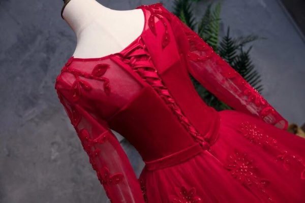 Velvet Floral Applique Formal Dresses for Wedding Long Sleeve Pearls Quinceanera Dress A-line Prom 2025