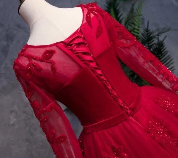 Velvet Floral Applique Formal Dresses for Wedding Long Sleeve Pearls Quinceanera Dress A-line Prom 2025