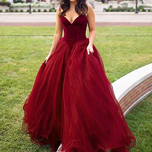 V Neck Velvet and Tulle Long Ball Gown Corset Formal Evening Prom Dresses