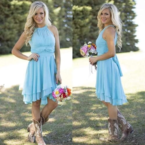 Halter Chiffon Bridesmaid Dresses for Wedding A Line Ruffle Formal Evening Gowns