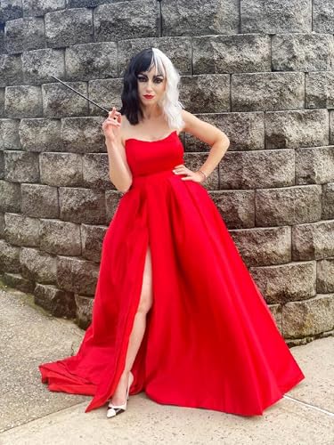 51zbHS2tx6L.jpg Womens Long Strapless Satin Prom Dress Sleeveless Slit Evening Ball Gown with Pockets