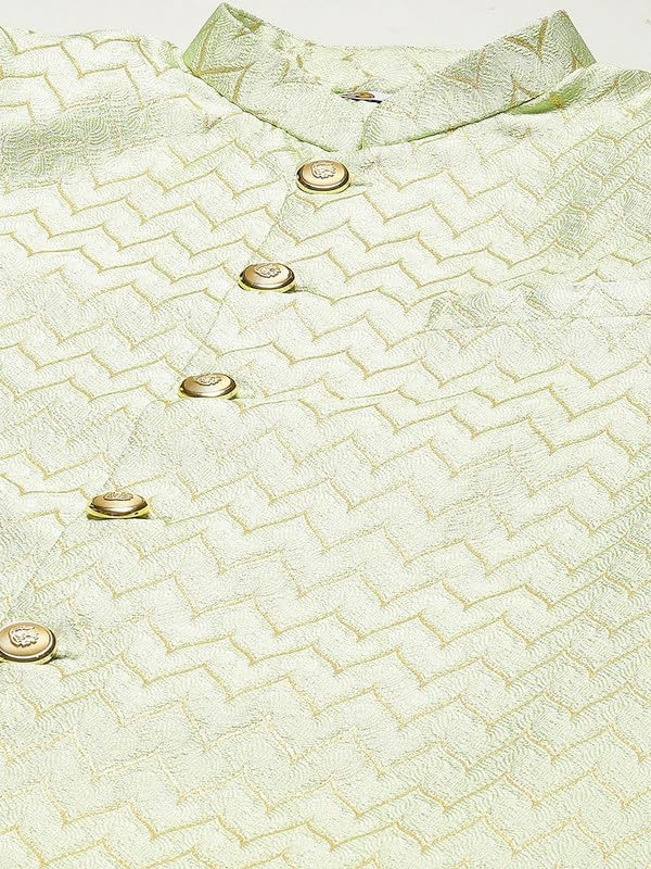 Men's Cream Jacquard Indowestern Sherwani Kurta & Pajama Set – Mandarin Collar | Indian Wedding & Festive Wear