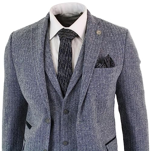 617ligWF59L.jpg Mens Light Grey 3 Piece Tweed Suit Herringbone Wool Vintage Retro