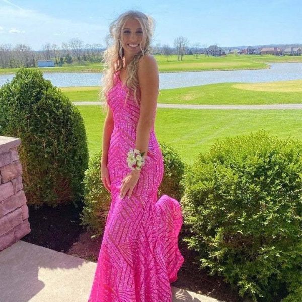 Hot Pink Prom Dresses for Teens Sequin Mermaid One Shoulder Wedding Party Evening Gown Long Sparkly 10