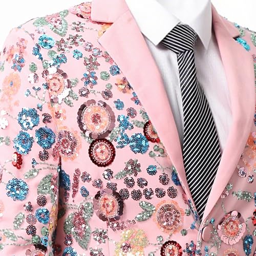 Mens Applique Floral Suit 2 Piece Suquin Pattern Slim Fit Men's Suit Set Party Dress 2 Button Blazer Pants